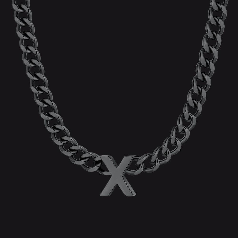 Black Cuban link initial X necklace ¨C black X Cuban chain necklace
