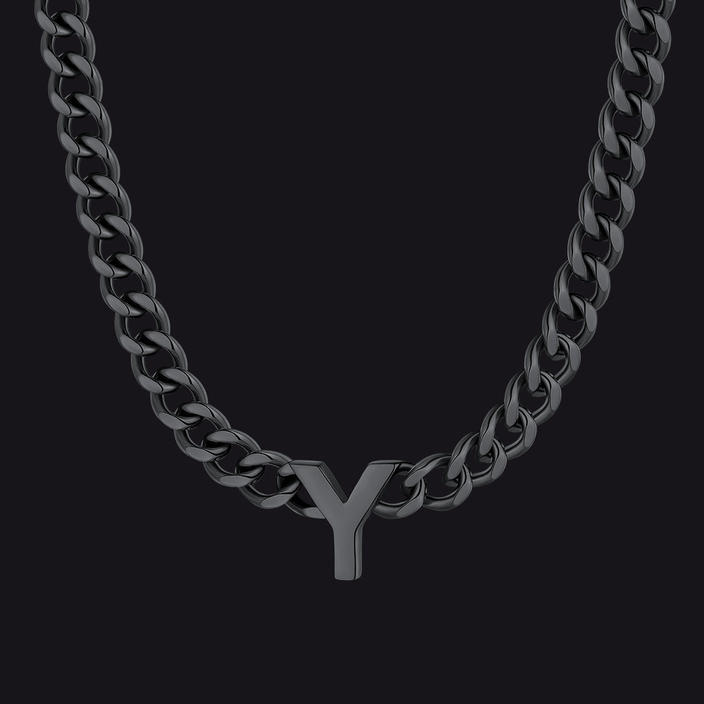 Black Cuban link initial Y necklace ¨C bold black Y initial necklace