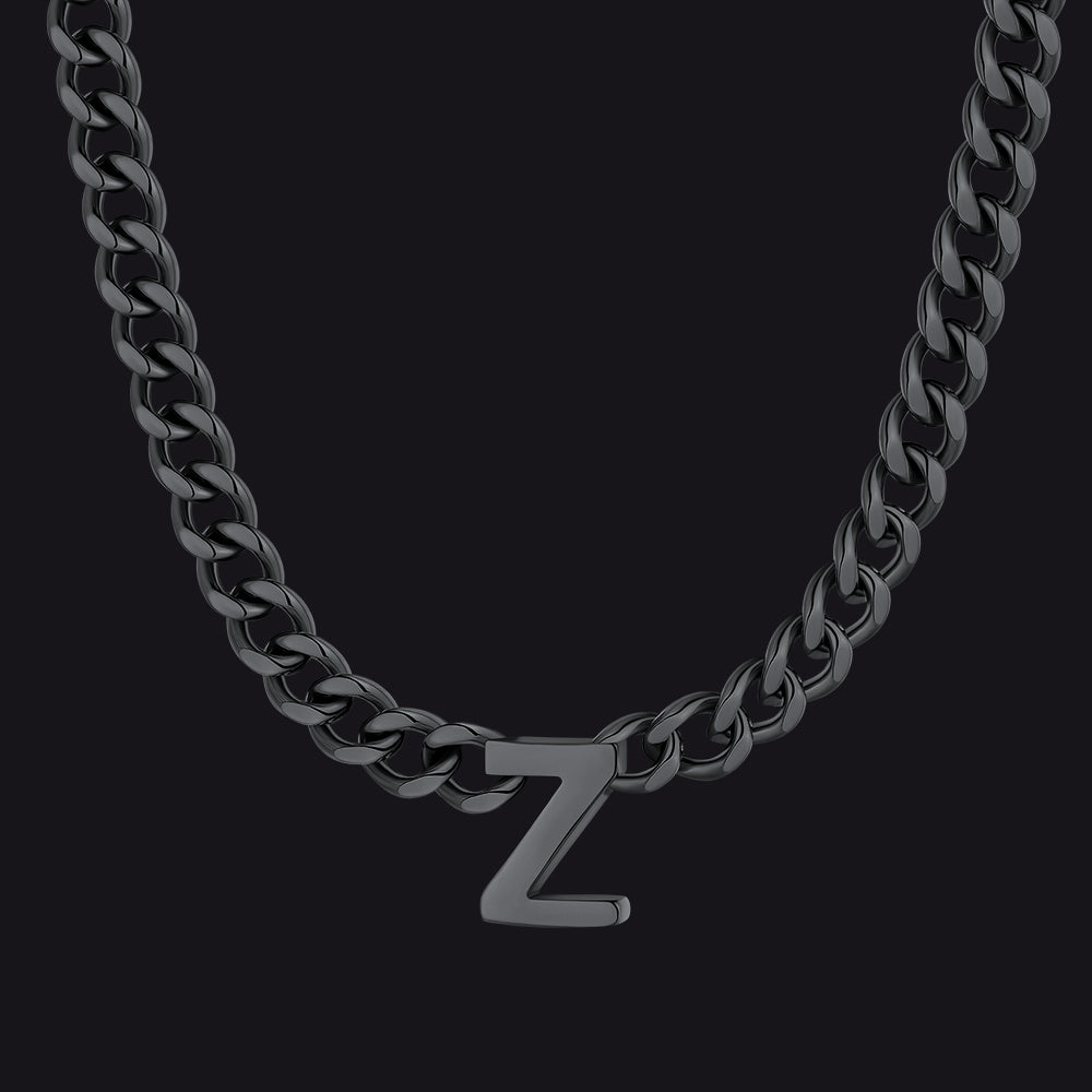 Black Cuban link initial Z necklace ¨C Z charm Cuban chain in black tone