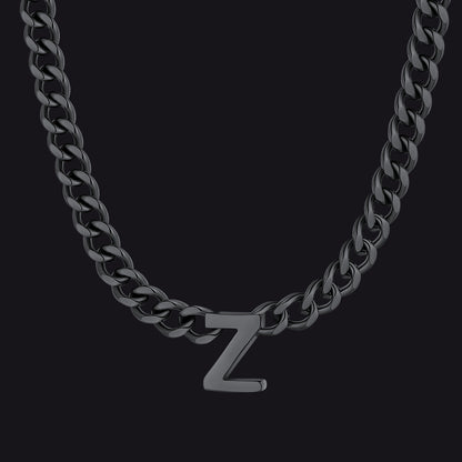 Black Cuban link initial Z necklace ¨C Z charm Cuban chain in black tone