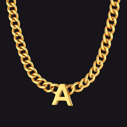 Gold Cuban link initial A necklace ¨C choker style for men and women