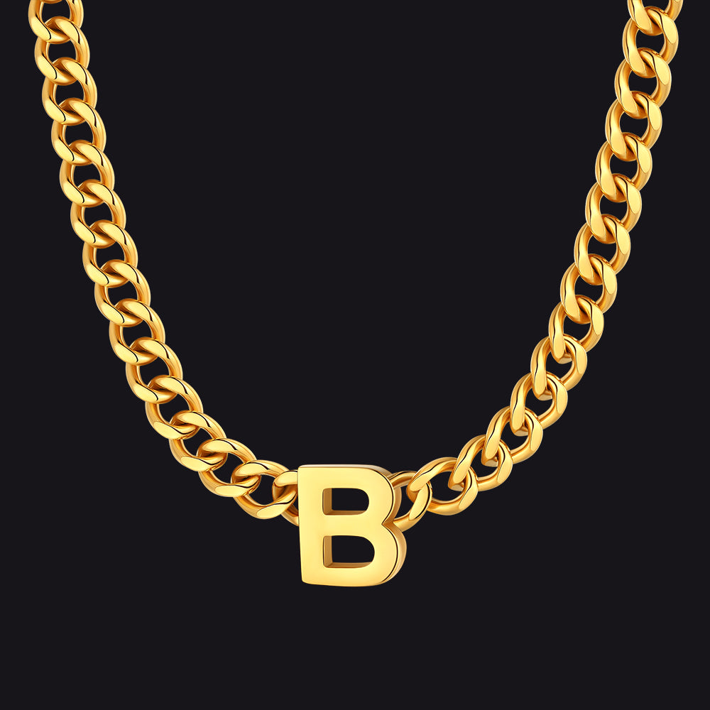 Gold Cuban link initial B necklace ¨C bold B letter pendant choker