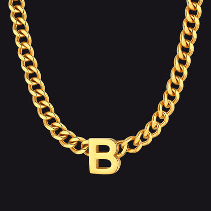 Gold Cuban link initial B necklace ¨C bold B letter pendant choker