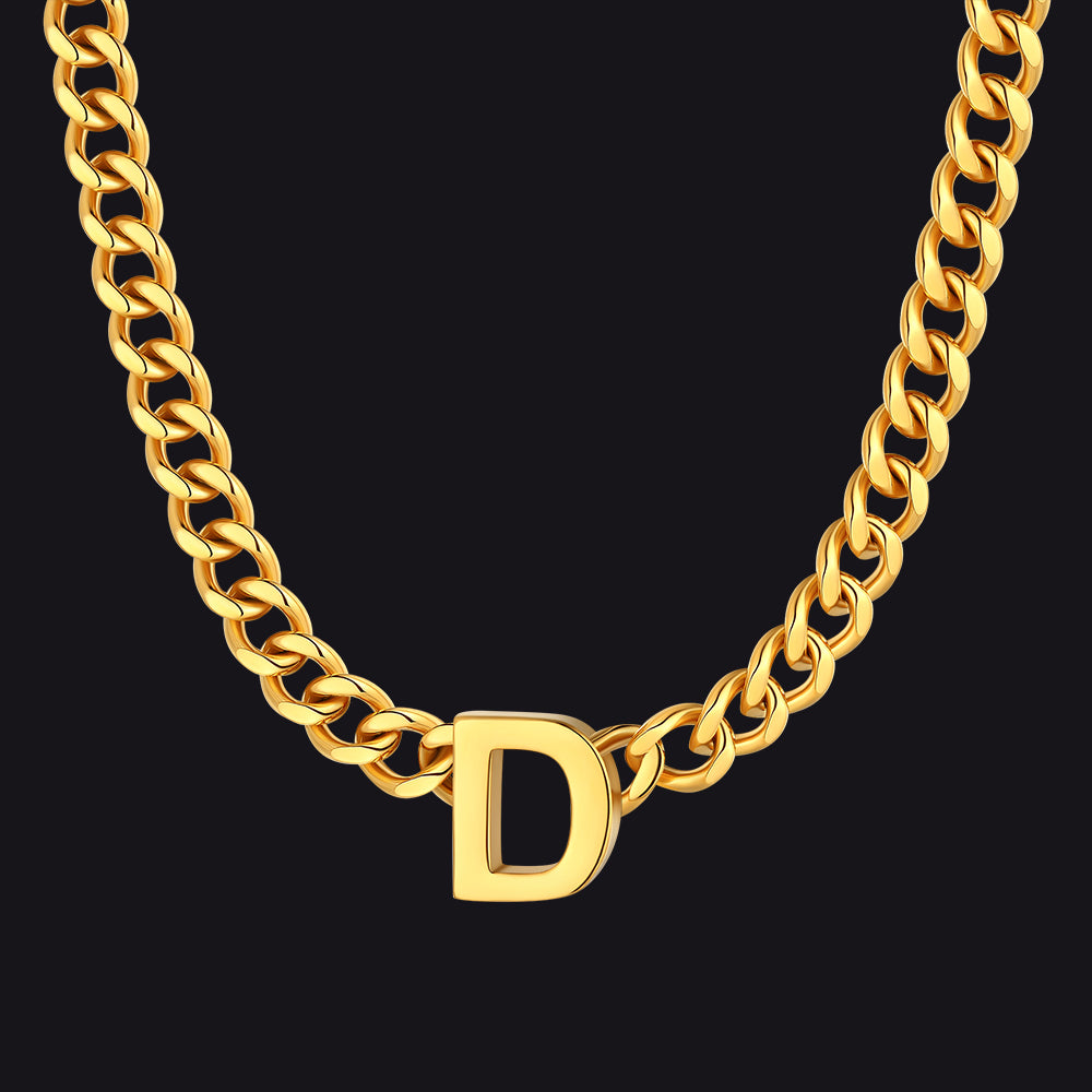 Gold Cuban link initial D necklace ¨C thick gold chain with D letter