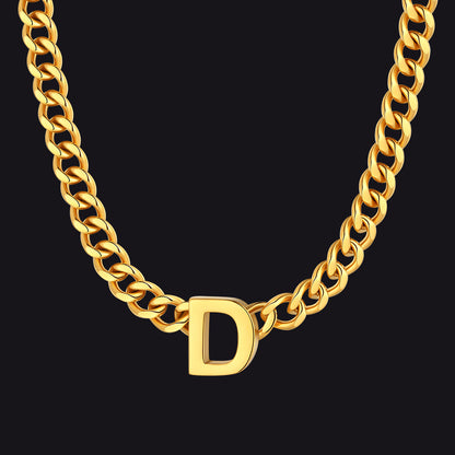 Gold Cuban link initial D necklace ¨C thick gold chain with D letter