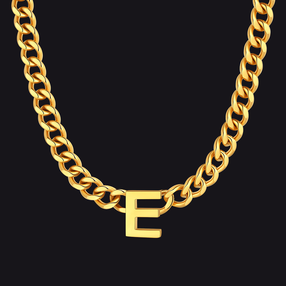 Gold Cuban link initial E necklace ¨C personalized gold E choker