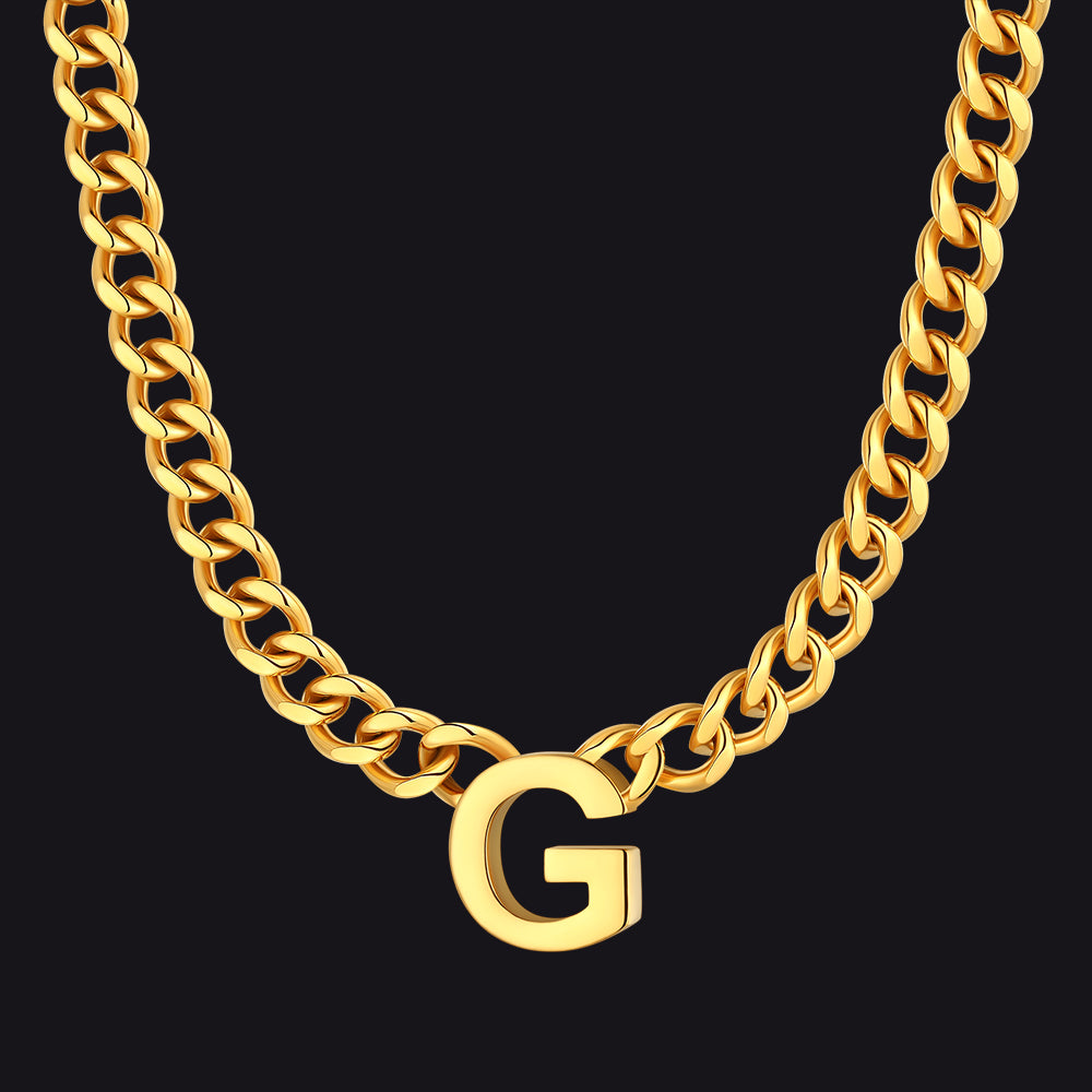 Gold Cuban link initial G necklace ¨C gold Cuban chain with G pendant