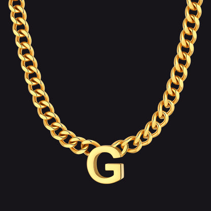 Gold Cuban link initial G necklace ¨C gold Cuban chain with G pendant