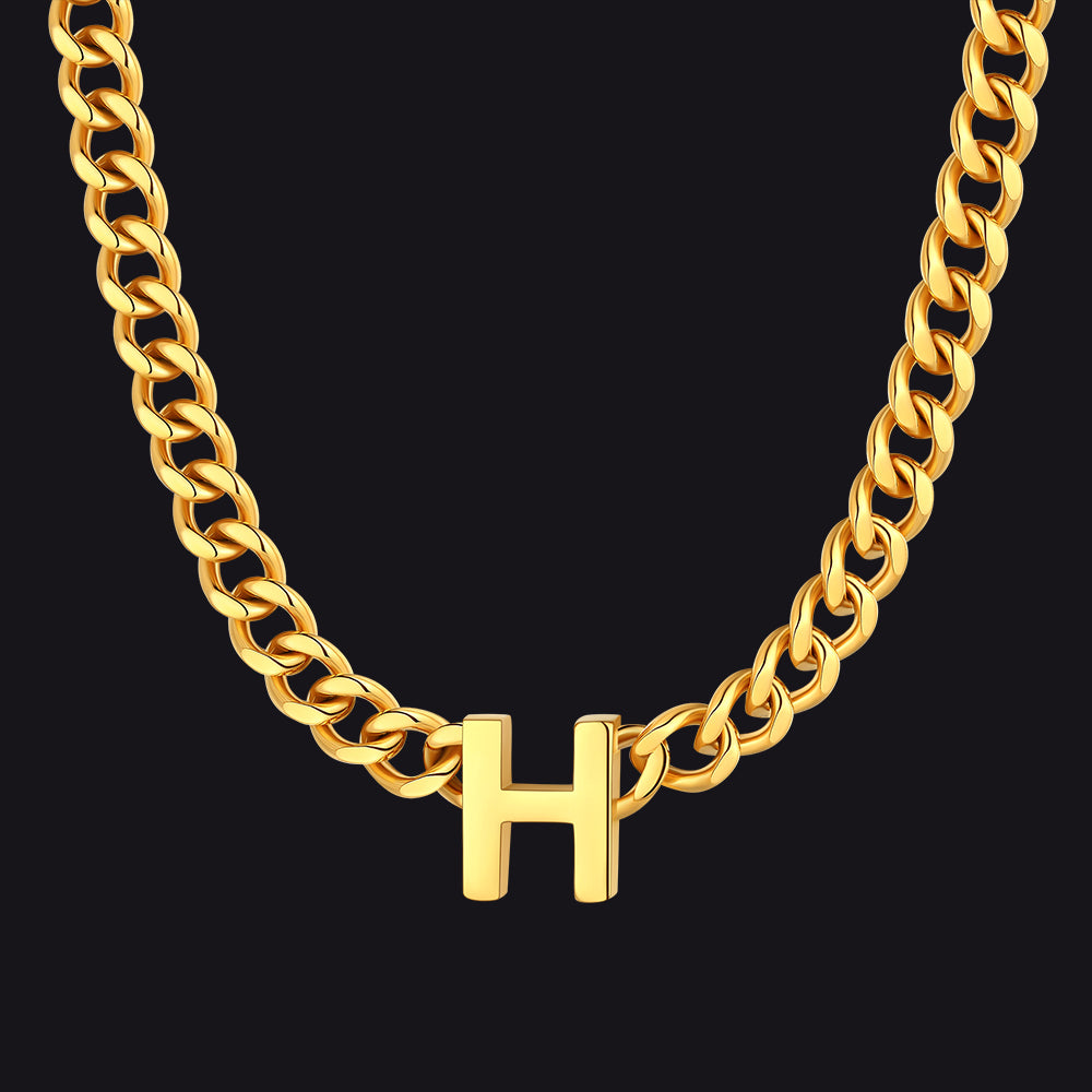 Gold Cuban link initial H necklace ¨C statement H letter choker in gold