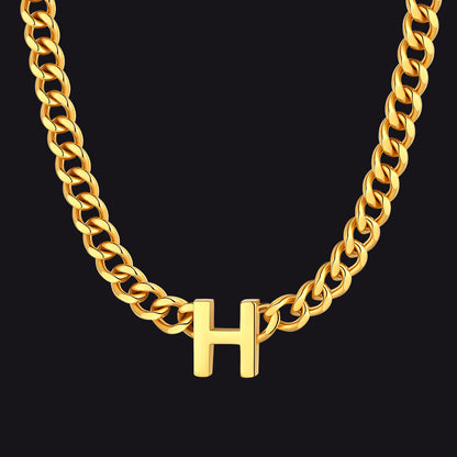 Gold Cuban link initial H necklace ¨C statement H letter choker in gold