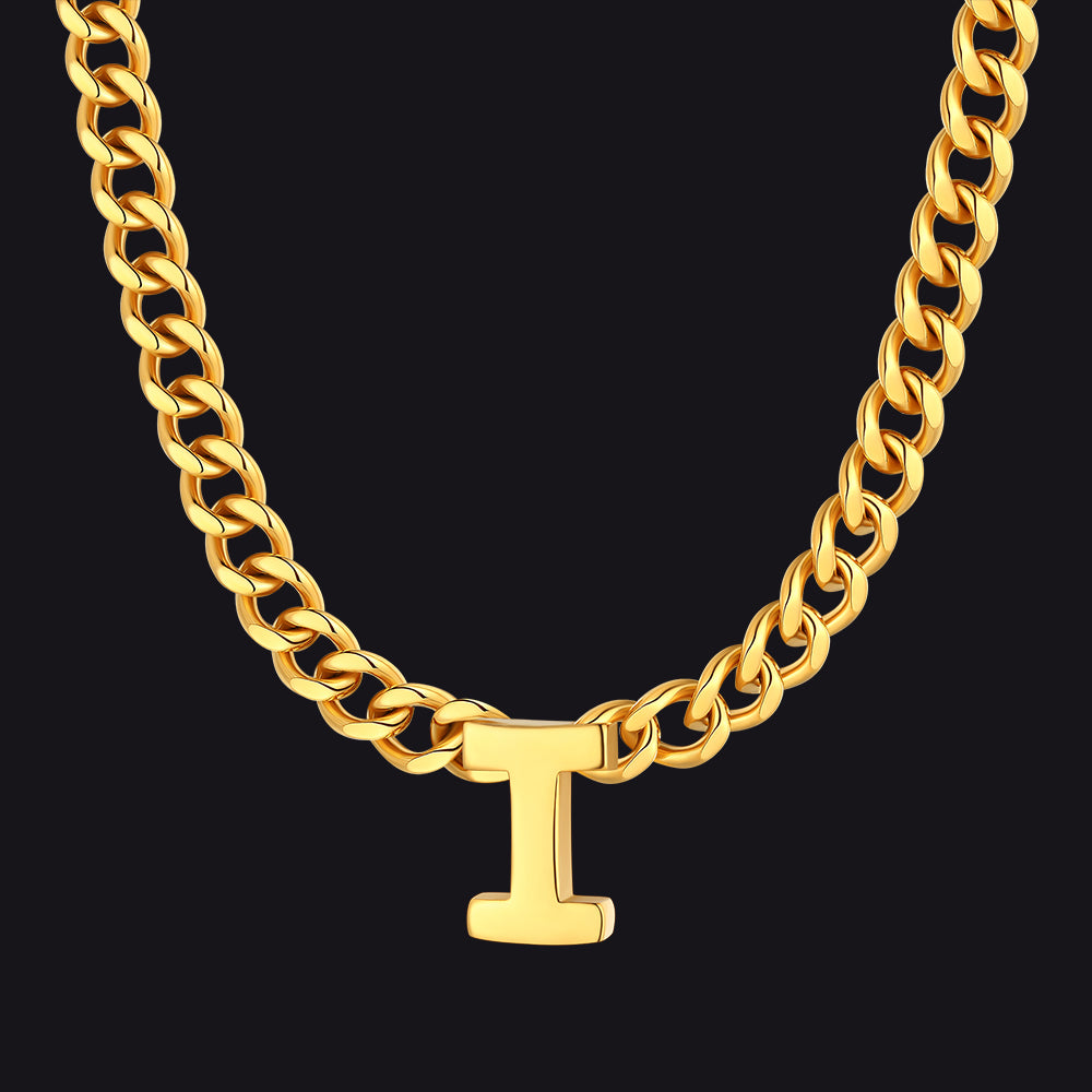 Gold Cuban link initial I necklace ¨C short gold choker with I charm