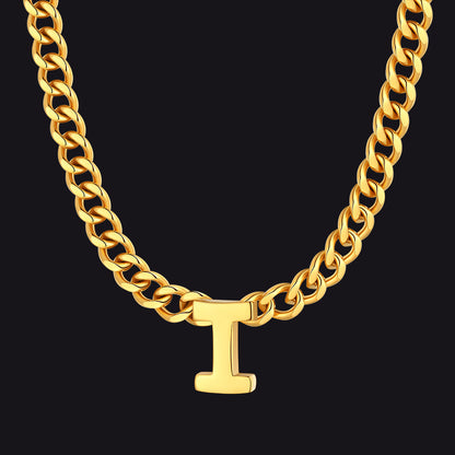 Gold Cuban link initial I necklace ¨C short gold choker with I charm
