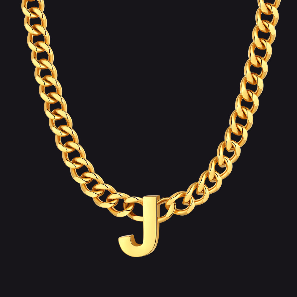 Gold Cuban link initial J necklace ¨C bold J pendant Cuban necklace