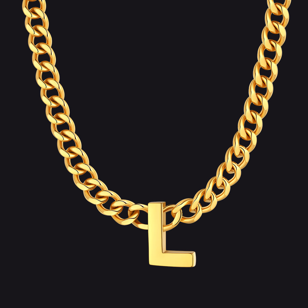Gold Cuban link initial L necklace ¨C gold Cuban choker with L letter
