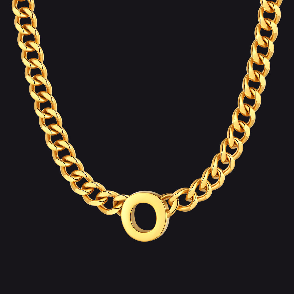 Gold Cuban link initial O necklace ¨C bold gold O charm necklace