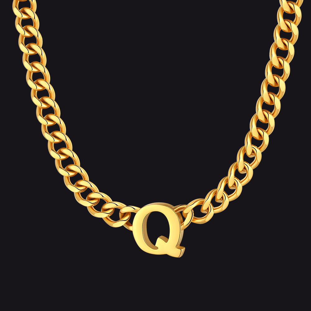 Gold Cuban link initial Q necklace ¨C personalized Q gold Cuban chain