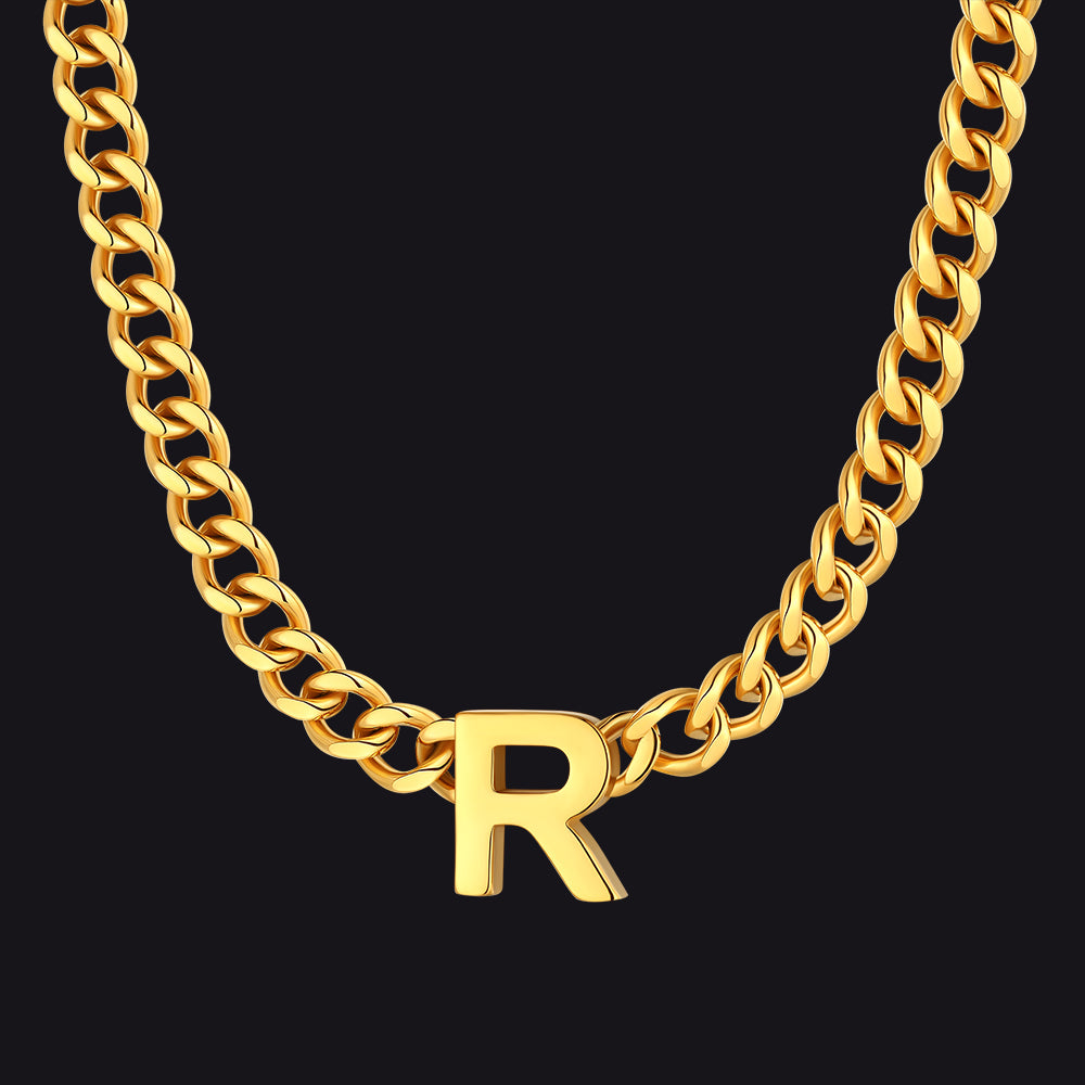 Gold Cuban link initial R necklace ¨C heavy gold R letter choker