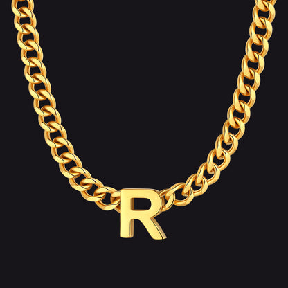 Gold Cuban link initial R necklace ¨C heavy gold R letter choker