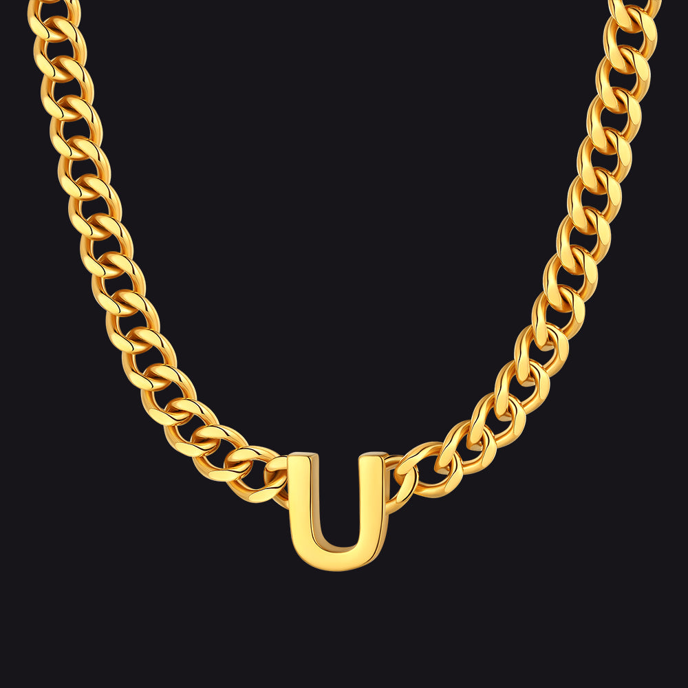 Gold Cuban link initial U necklace ¨C gold U charm necklace choker