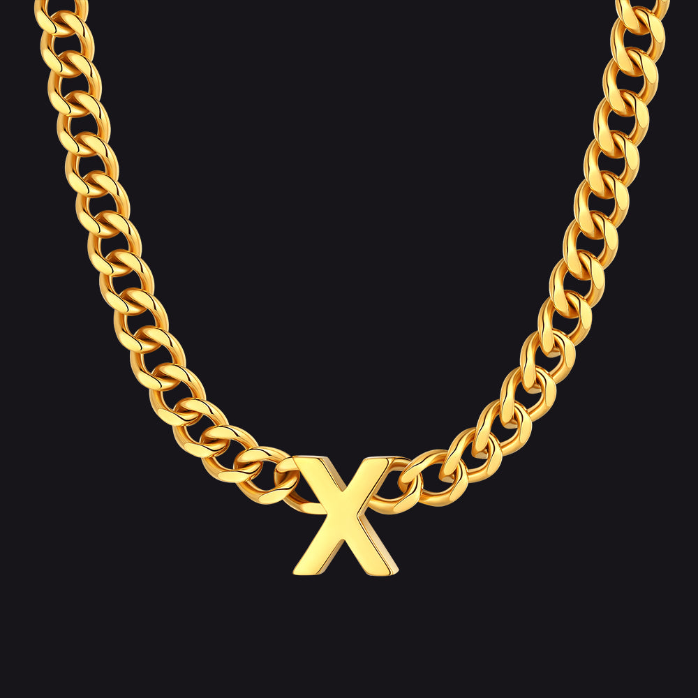 Gold Cuban link initial X necklace ¨C gold choker with X charm