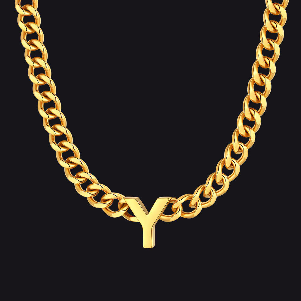 Gold Cuban link initial Y necklace ¨C gold letter Y Cuban choker