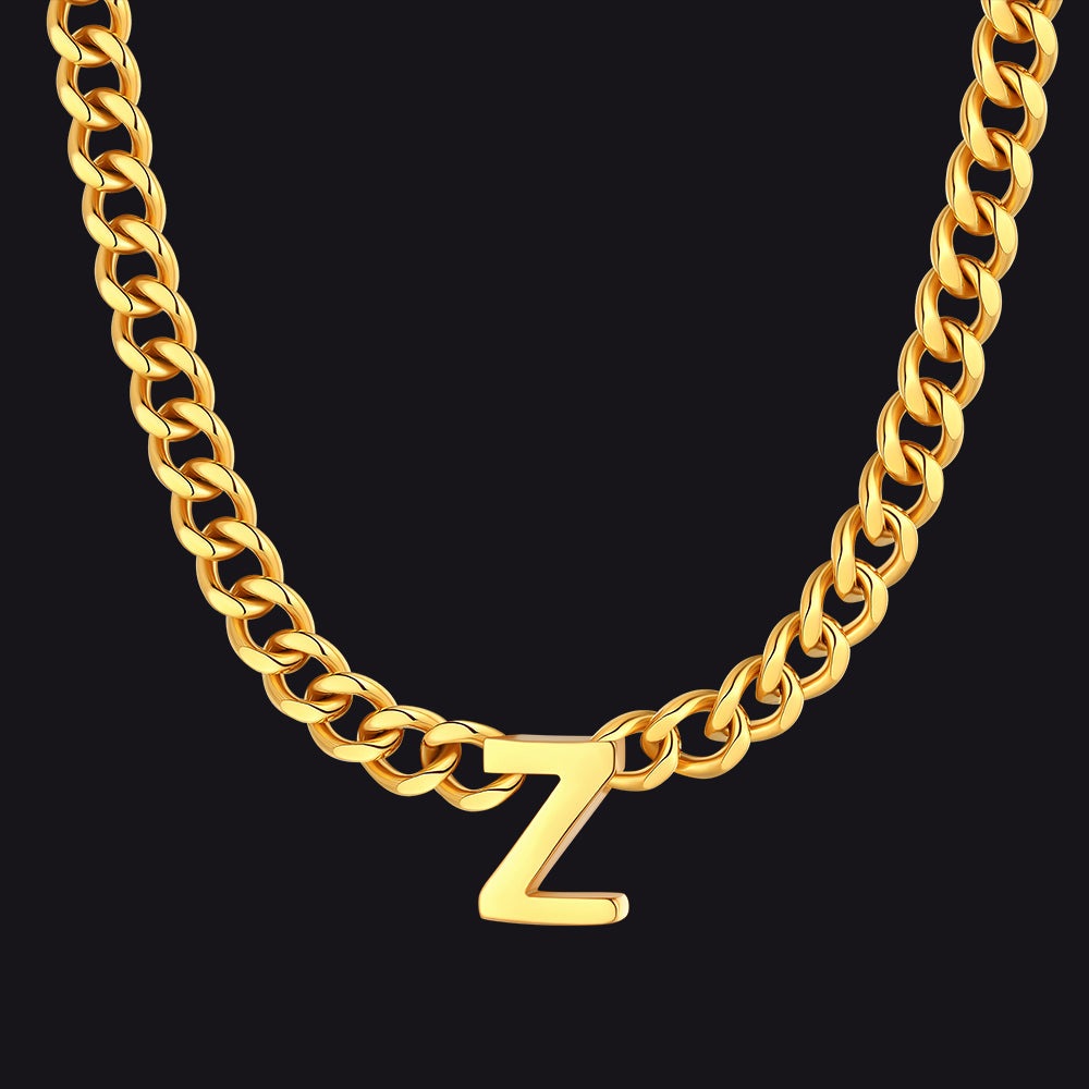 Gold Cuban link initial Z necklace ¨C gold Z charm necklace unisex