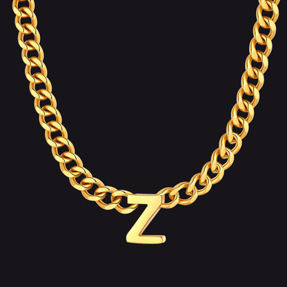Gold Cuban link initial Z necklace ¨C gold Z charm necklace unisex