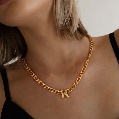 gold initial cuban chain necklace for women