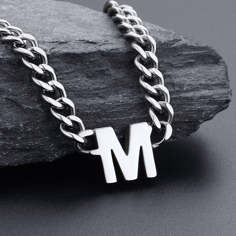 Initial A-Z Cuban Link Letter Chain Choker Necklace  for Men Women FaithHeart Jewelry
