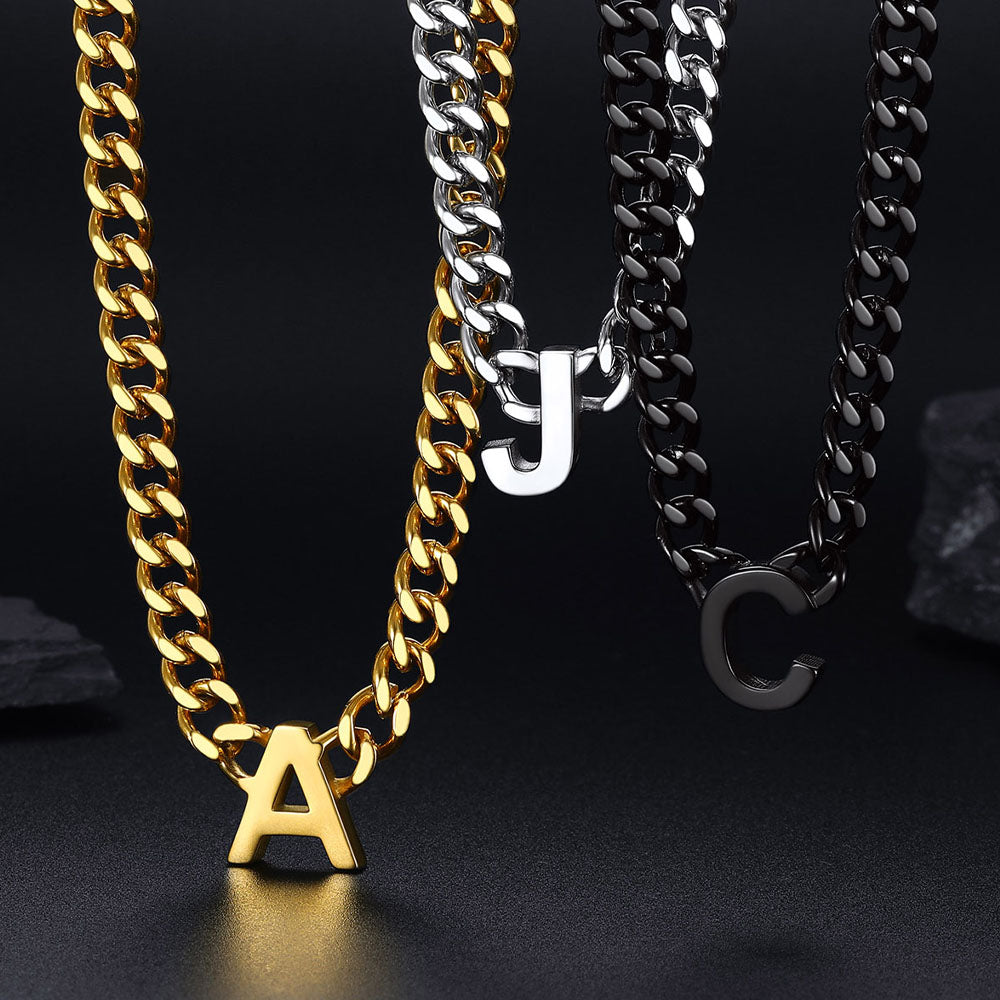 Initial A-Z Cuban Link Letter Chain Choker Necklace  for Men Women FaithHeart Jewelry