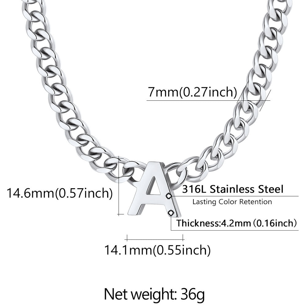 Initial A-Z Cuban Link Letter Chain Size Chart