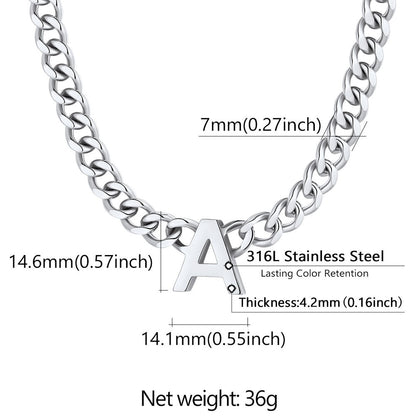 Initial A-Z Cuban Link Letter Chain Size Chart