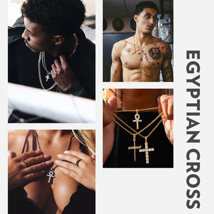 Ankh Cross Necklace with Zirconia for Men