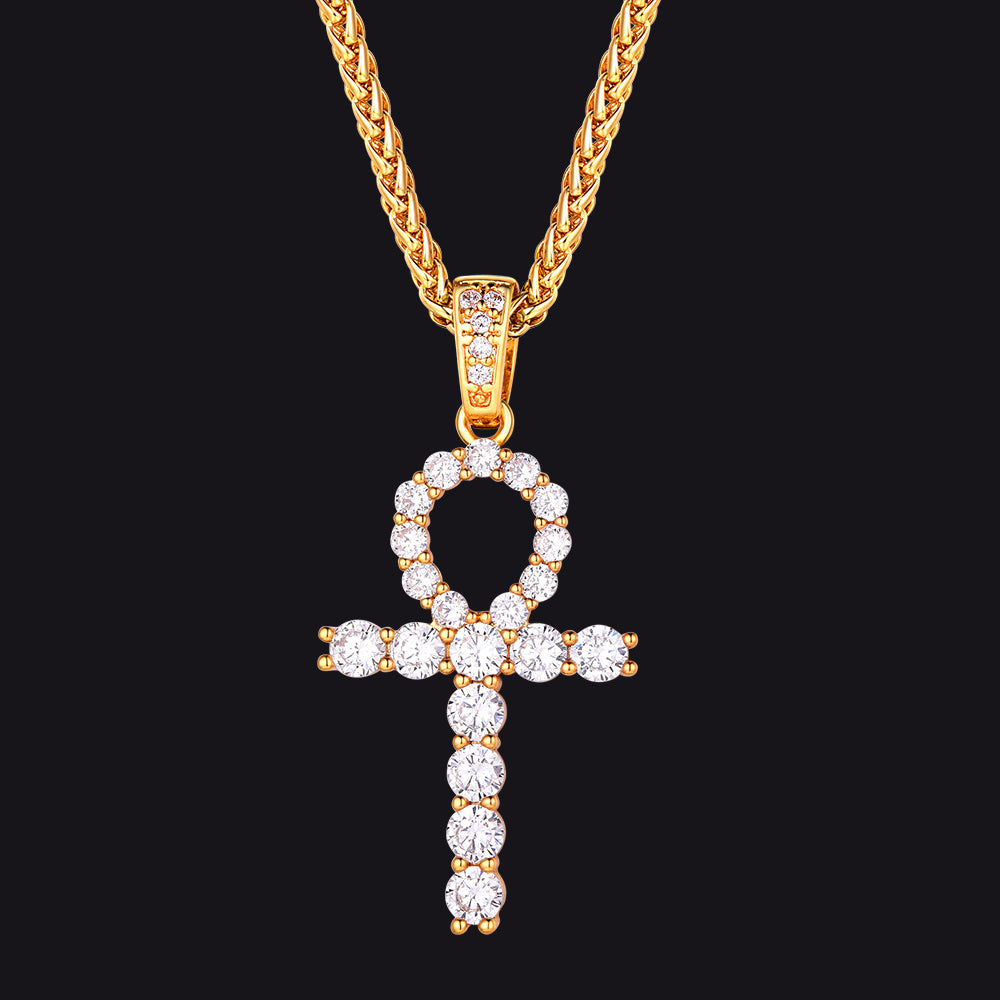 Ankh Cross Necklace with Zirconia for Men