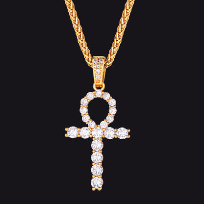 Ankh Cross Necklace with Zirconia for Men