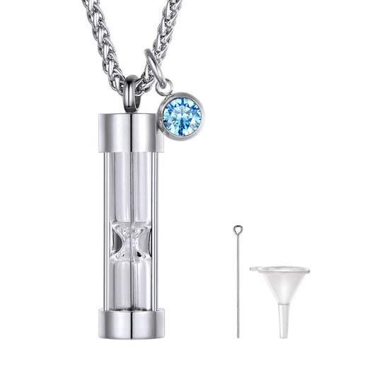Birthstone Hourglass Urn Necklace for Ashes Cremation Keepsakes for Women Men
