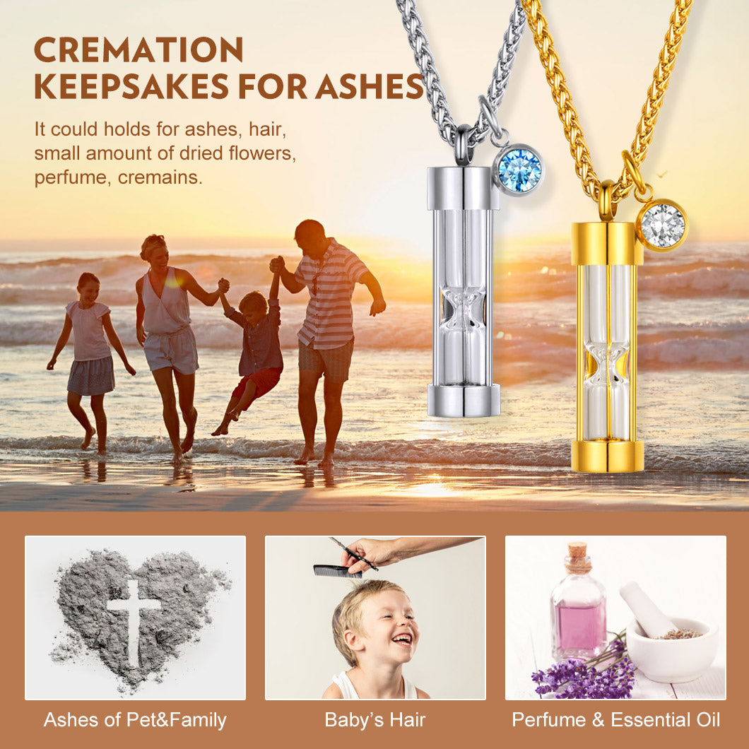Birthstone Hourglass Urn Necklace for Ashes Cremation Keepsakes for Women Men
