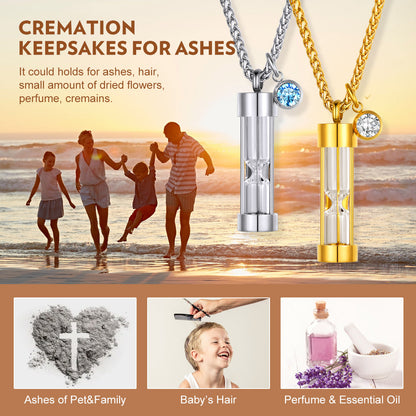 Birthstone Hourglass Urn Necklace for Ashes Cremation Keepsakes for Women Men