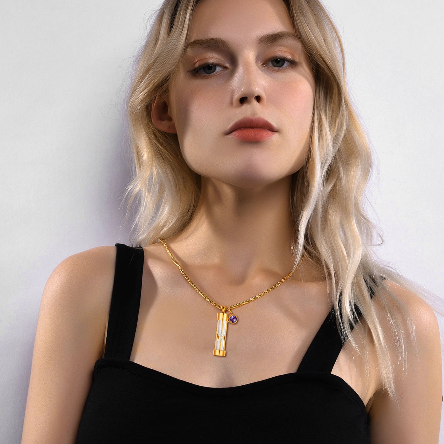 Birthstone Hourglass Urn Necklace for Ashes Cremation Keepsakes for Women Men
