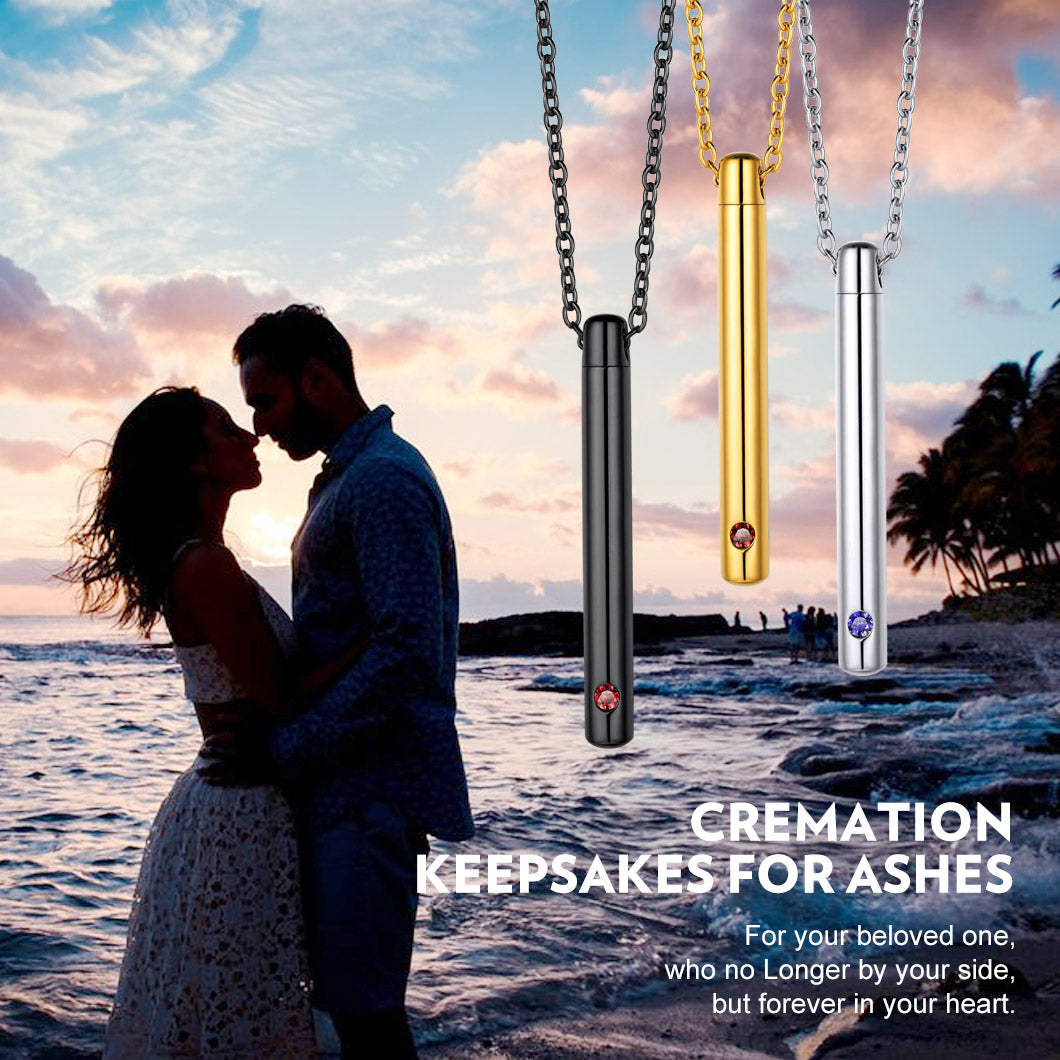  Personalized Bar Urn Necklace for Ashes with Birthstone Keepsake Memorial Jewelry