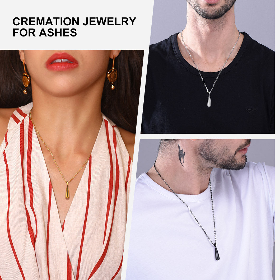Personalized Water Drop Urn Necklace for Ashes for Men Women Cremation Jewelry