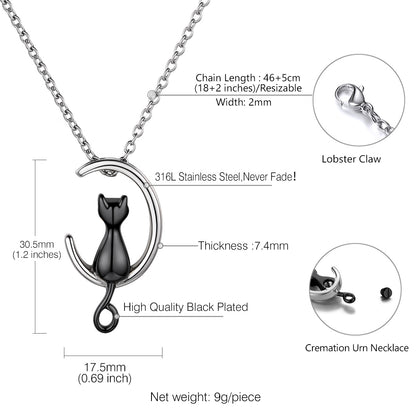 Size and capacity chart of customized cat urn pendant necklace with chain length