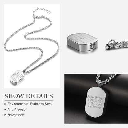 Customized Urn Dog Tag Necklace for Ashes Memorial Jewelry