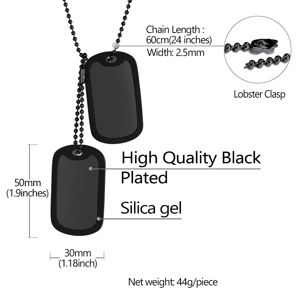 Black Stainless Steel Dog Tag Necklace Specifications
