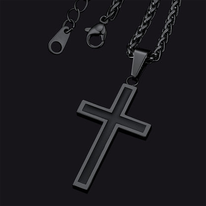 FaithHeart Christian Black Enamel Cross Necklace For Men Women FaithHeart