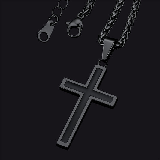 FaithHeart Christian Black Enamel Cross Necklace For Men Women FaithHeart