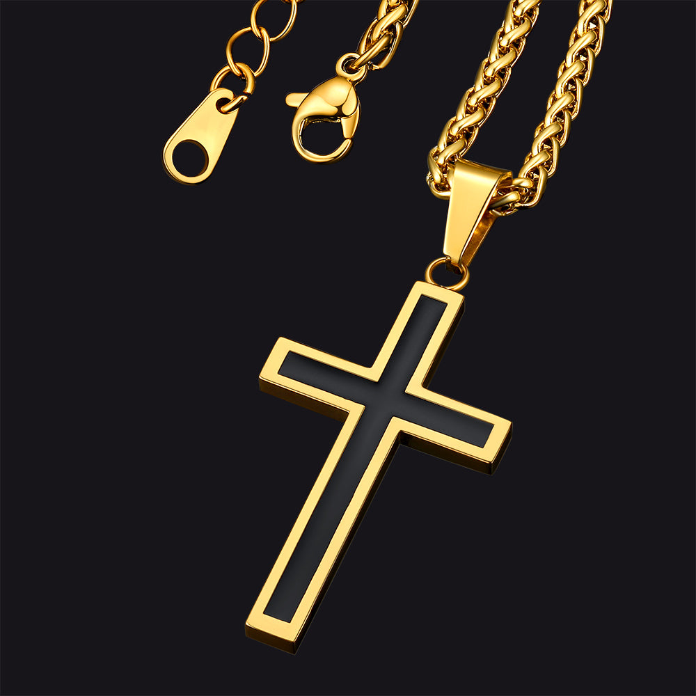 FaithHeart Christian Black Enamel Cross Necklace For Men Women FaithHeart