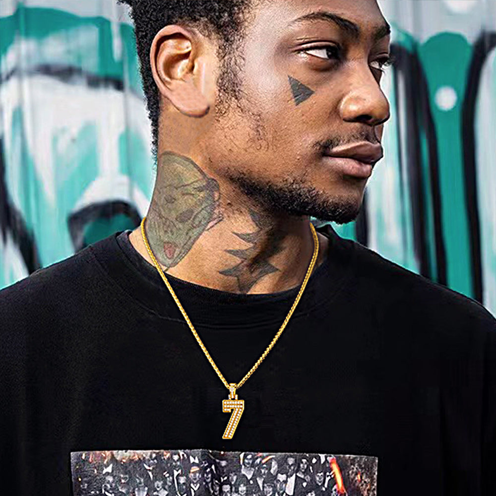 White Gold CZ Jersey Number Chain Necklace