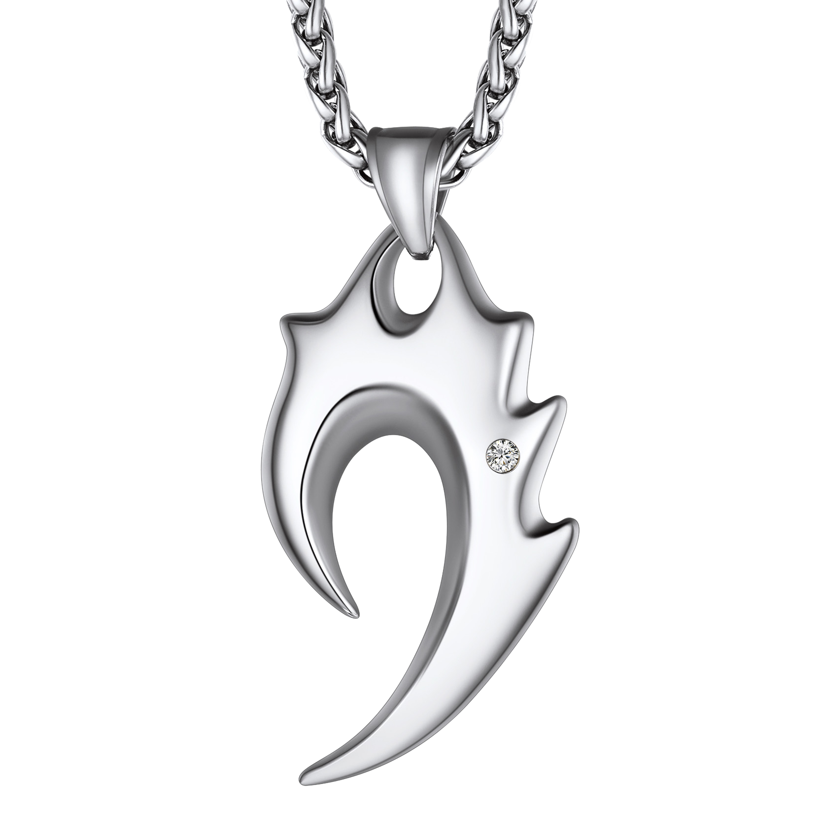 Jstyle Men's Stainless Steel Necklace - Spear Wolf Teeth Pendant, Adjustable Cord, Black Finish