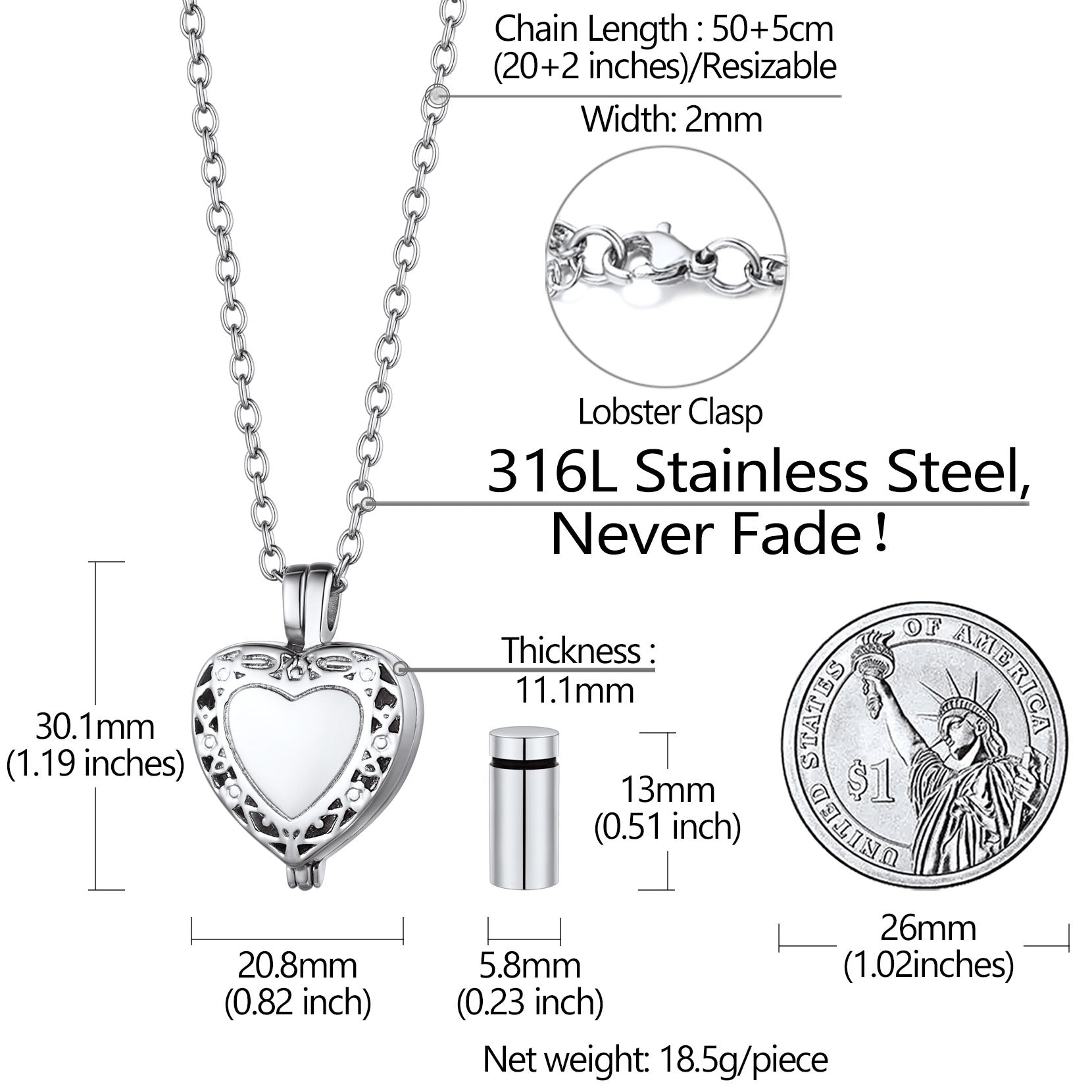 Customized Cremation Heart Locket Urn Necklace for Ashes Memorial Jewelry